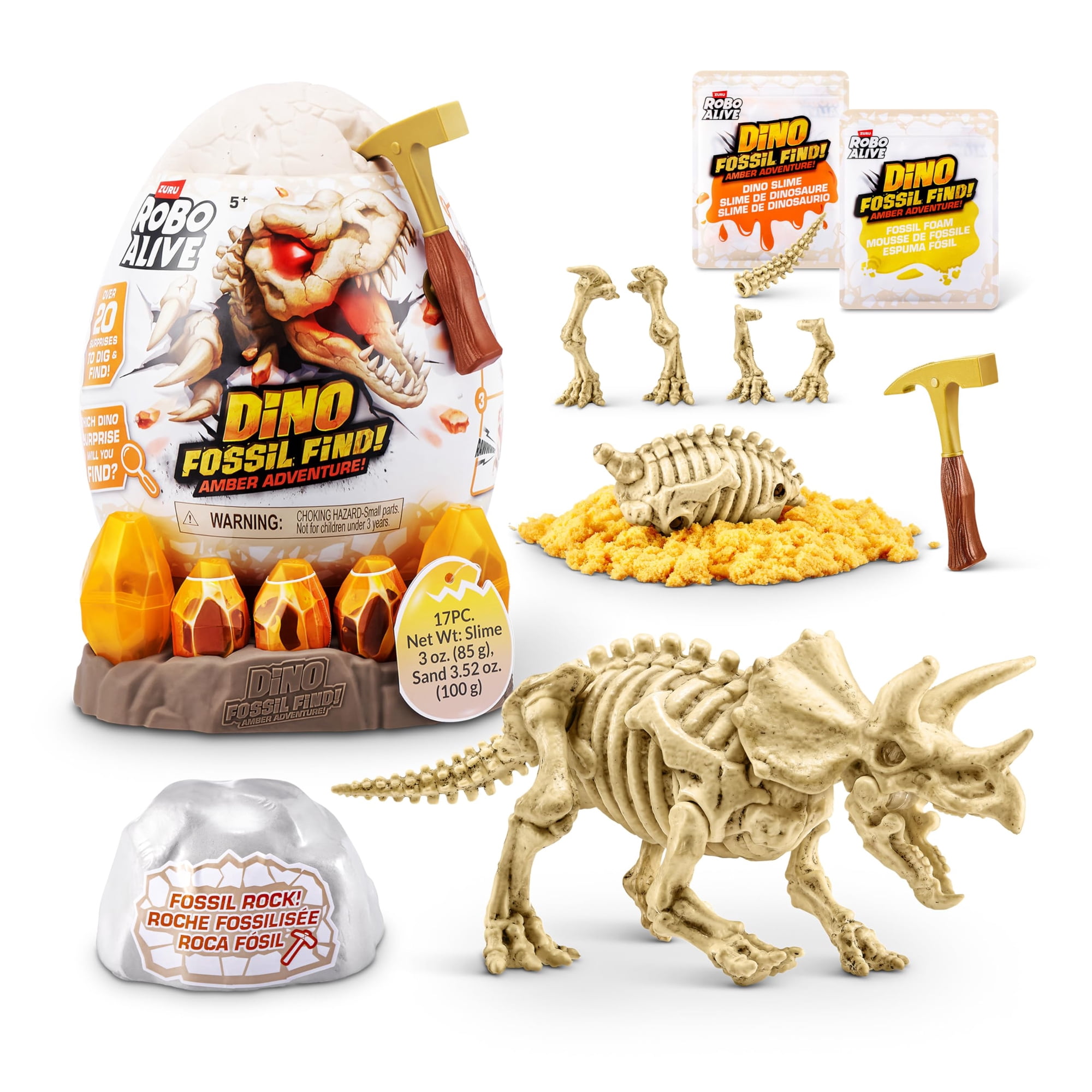 Figura De Juguete Robo Alive Fossil Find Amber Adventure Triceratops