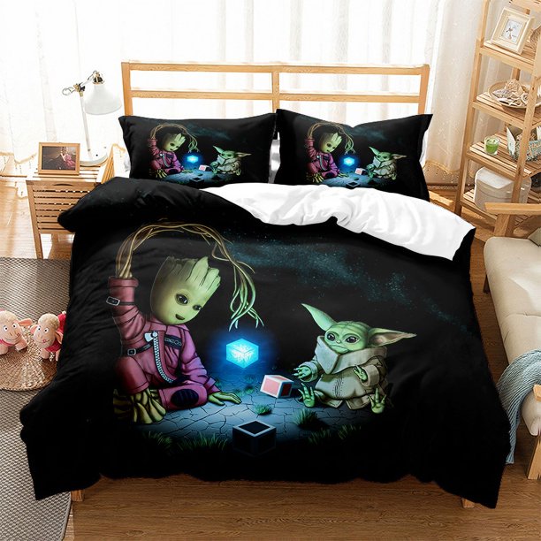 Star-Wars Yo-da 3 Pcs Comforter Set with 2 Pillowcases,Star-Wars Yod-a Bedding Set Sheet Set for Kids Adults,All Season Lightweight