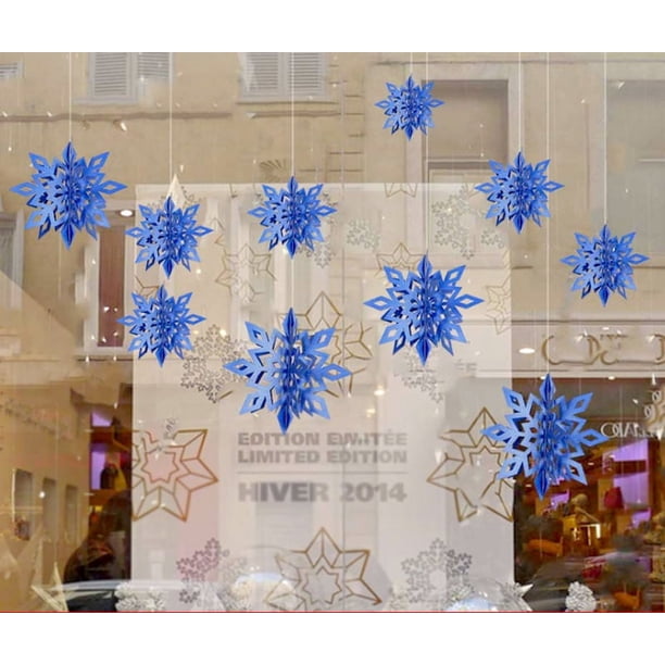 Adornos colgantes de copos de nieve para Navidad, 6 guirnaldas de copos de nieve 3D brillantes, grandes copos de nieve blancos para Navidad, fiestas de Año Nuevo, decoración del hogar.