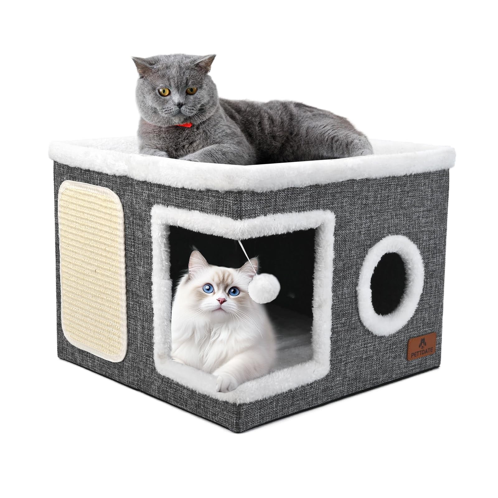 Cama Cueva Para Gato Pettdate Plegable Con Rascador, Gris