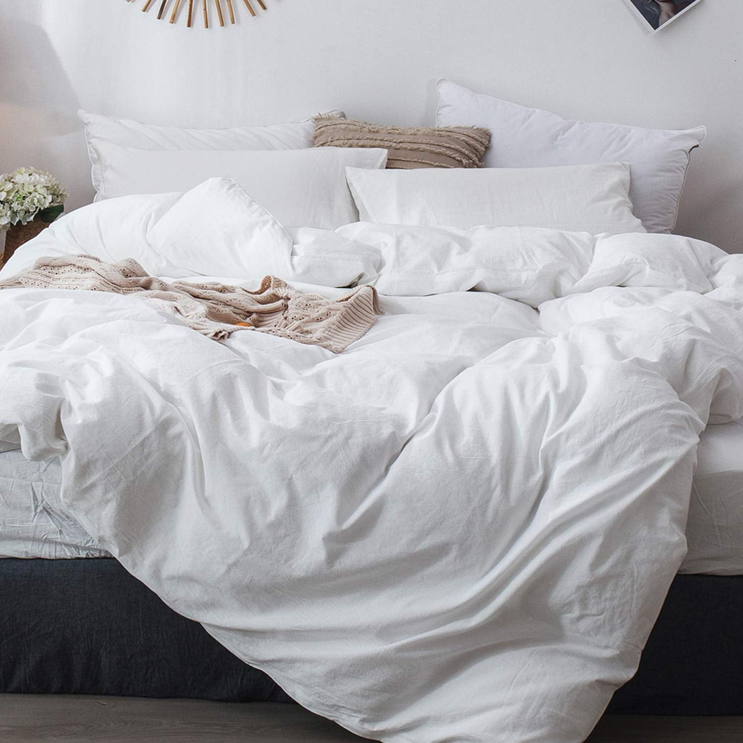 Juego De Funda De Edredón Moomee Bedding, 100% Algodón Lavado Y Lino, Tamaño King