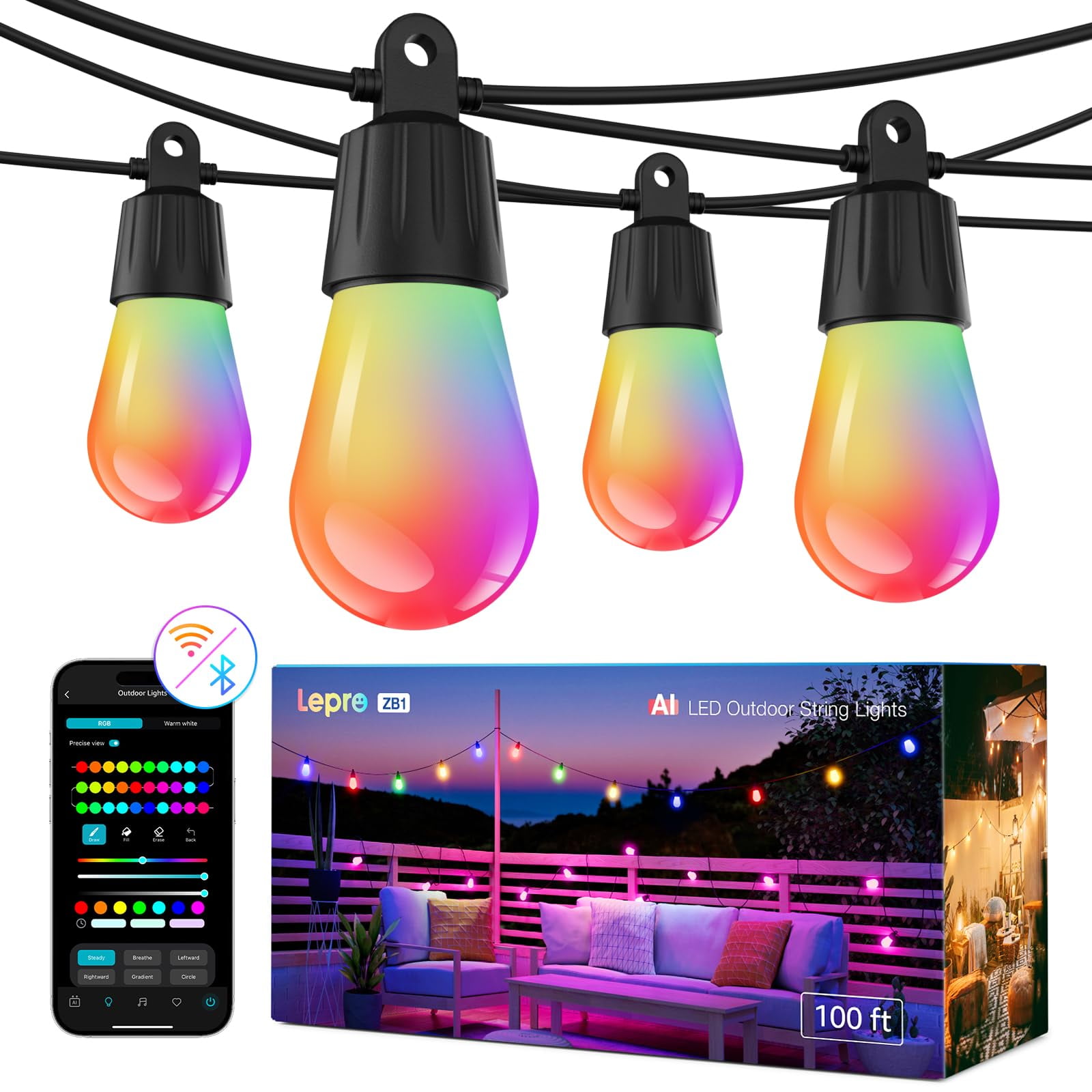 Guirnaldas De Luces Lepro Zb1, 30 Led, 30 M, Rgb, Blanco Cálido, Wi‑fi