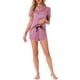 thumbnail image 2 of INSPIRE CHIC Conjunto de Pijama de Satén para Mujer Regreso a Clases Suave Manga Corta con Botones Ropa de Dormir con Bolsillo en el Pecho y Pantalones Cortos para Primavera Verano XL Rosa Pálido, 2 of 6