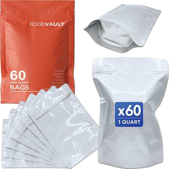 Bolsas Mylar FoodVault 60 unidades 18 cm x 25 cm x 10 cm