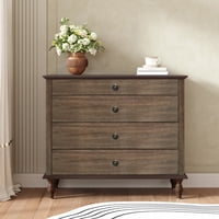 M&Ms - Large 4-Drawer Chest With Solid Wood Foot, Dresser With Brushed Deep Brown Finish & Metal Drawer Knobs, Antique Design For Bedroom & Nursery