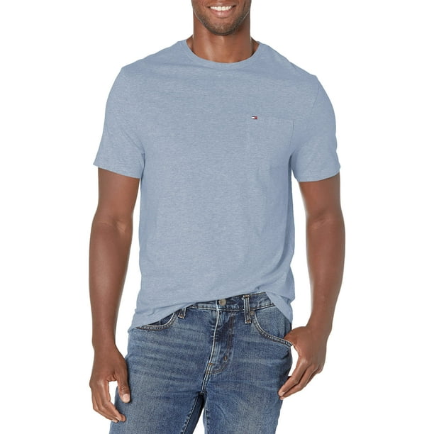 Camiseta Tommy Hilfiger para hombre, cuello redondo, bolsillo, azul Málaga XS