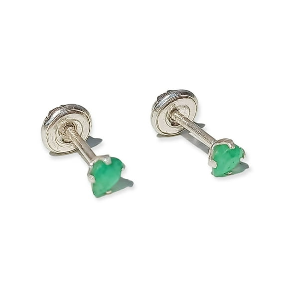 Aros Abridores De Tuerca En Plata Fina Ley S925 Con Esmeralda Natural Genuina 3mm
