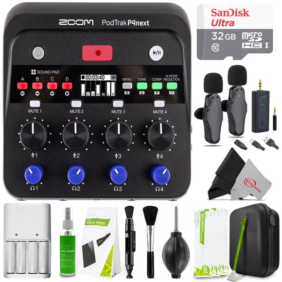 Grabador de podcasts Zoom PodTrak P4next + Micrófono inalámbrico