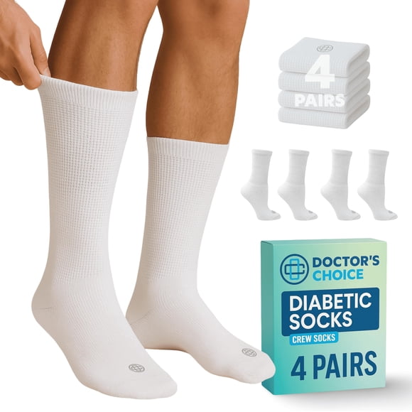 Calcetines para diabéticos Doctor's Choice para hombre, color blanco, 4 pares, talla XL