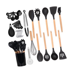 Magideal - Juego De Utensilios De Cocina De Silicona De 35 Uds, Utensilios De Cocina Resistentes Al Calor, Cuchara, Cepillo, , Utensilios De Cocina, Juego Negro