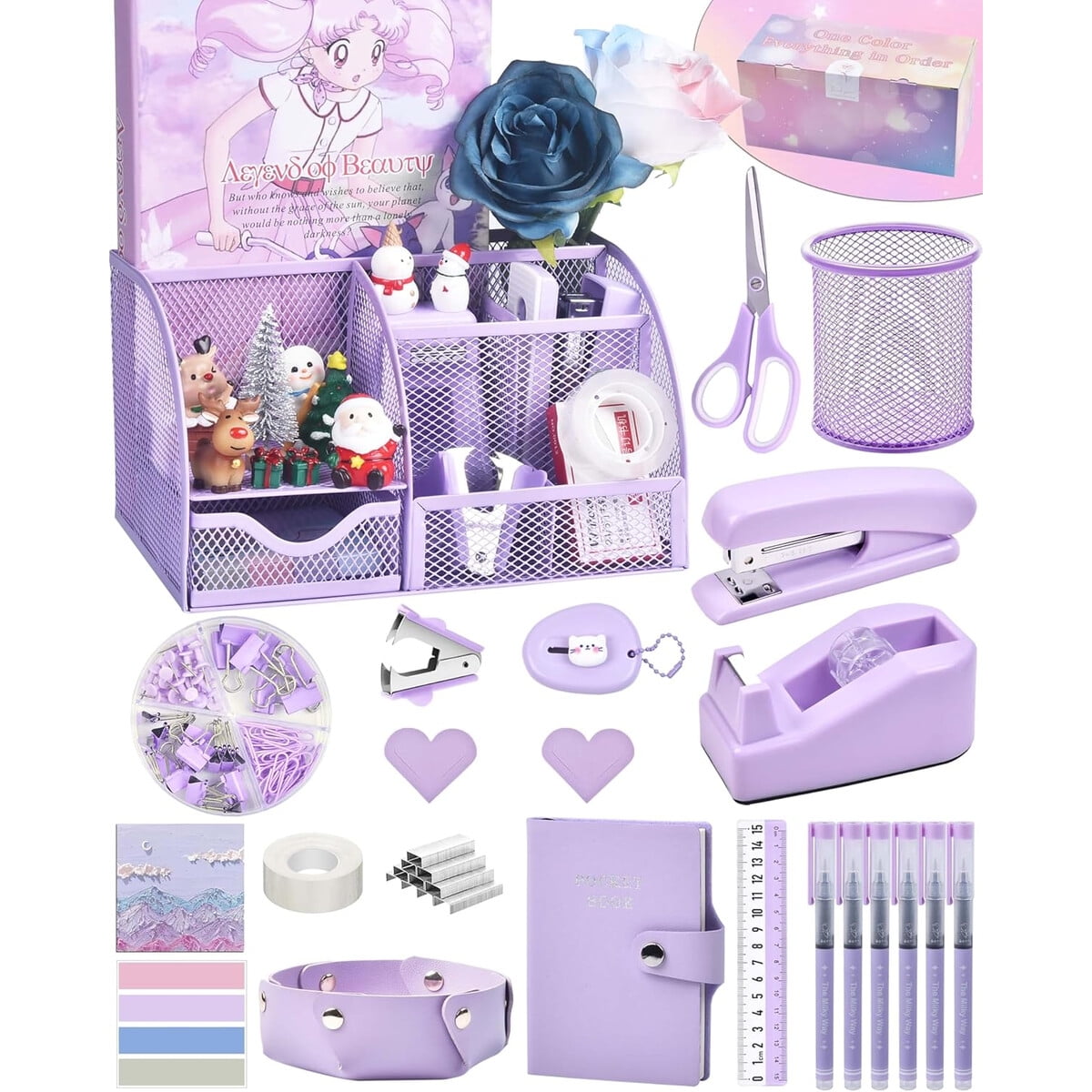 Set Accesorios Escritorio Lxevihk 26pcs Organizador Morado