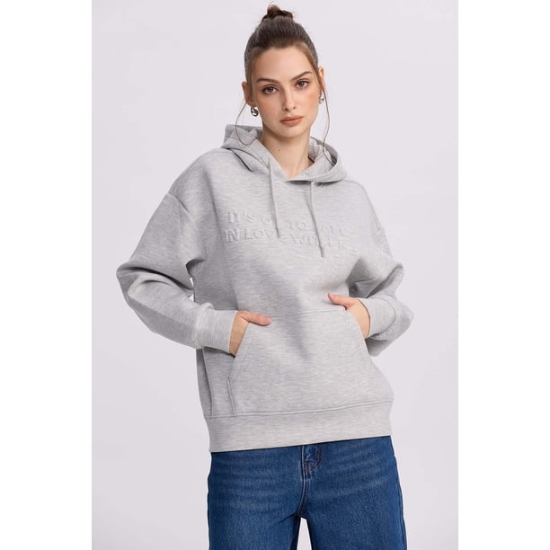 Polerón Mujer Canguro Relieve Gris Melange