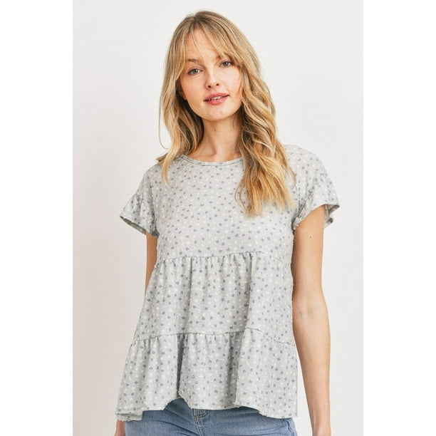 CCWHOLESALESCLOTHINGS Top de Manga Corta con Volantes y Estampado Texturizado de Lunares, Multicolor (Talla Grande para Mujer)