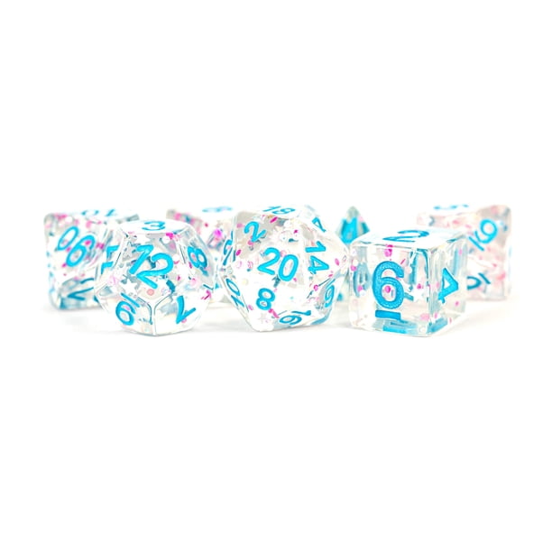 Juego de dados metálicos para juegos de dados, confeti, transparente, poliresina de 16 mm