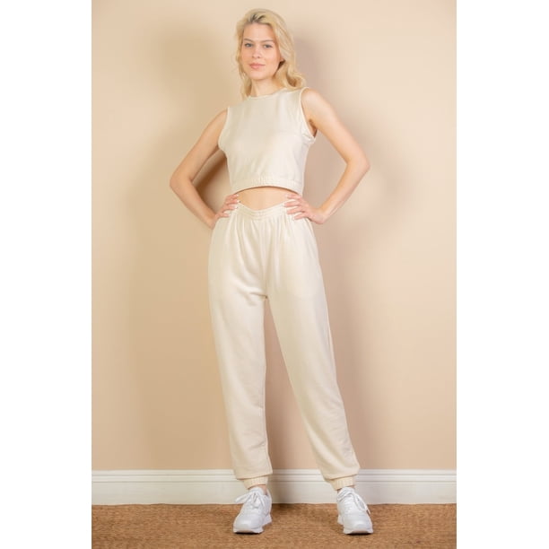 Conjunto de Camiseta sin Mangas y Pantalones Deportivos de Felpa Francesa con Cintura Elástica