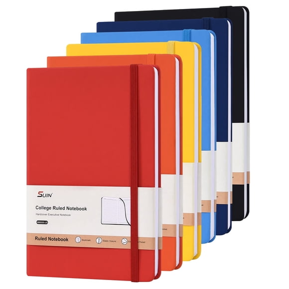 Libreta SUIN de tapa dura, tamaño A5, rayada, 200 páginas, paquete de 6