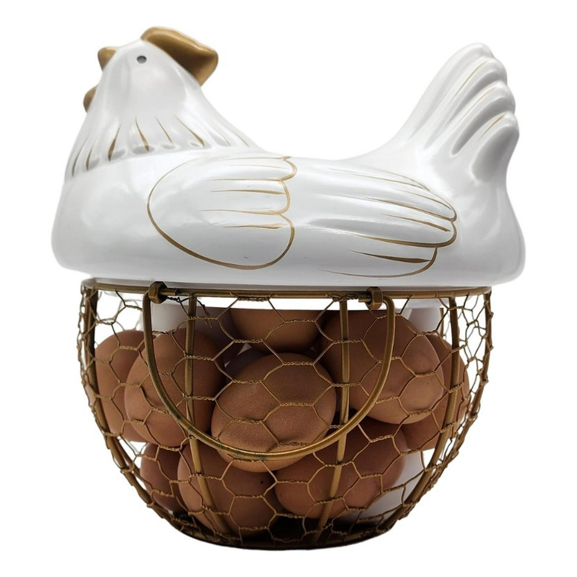 Fliperex - Gallina Decorativa Porta Huevos Cesta De Huevos Blanca Blanco