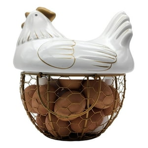 Fliperex - Gallina Decorativa Porta Huevos Cesta De Huevos Blanca Blanco