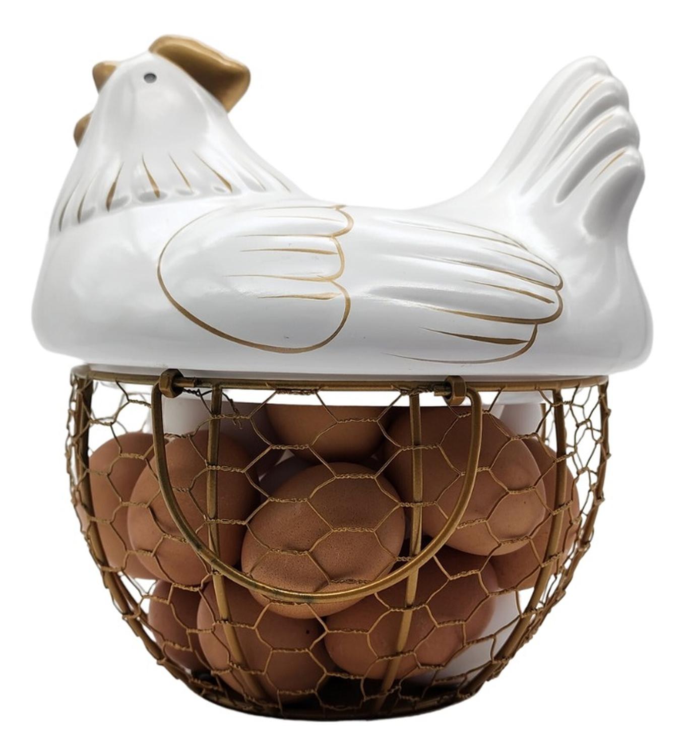 Fliperex - Gallina Decorativa Porta Huevos Cesta De Huevos Blanca