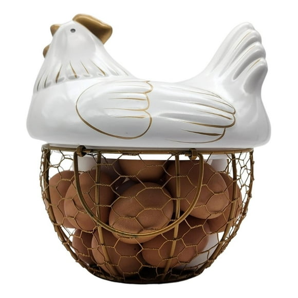 Gallina Decorativa Porta Huevos Cesta De Huevos Blanca