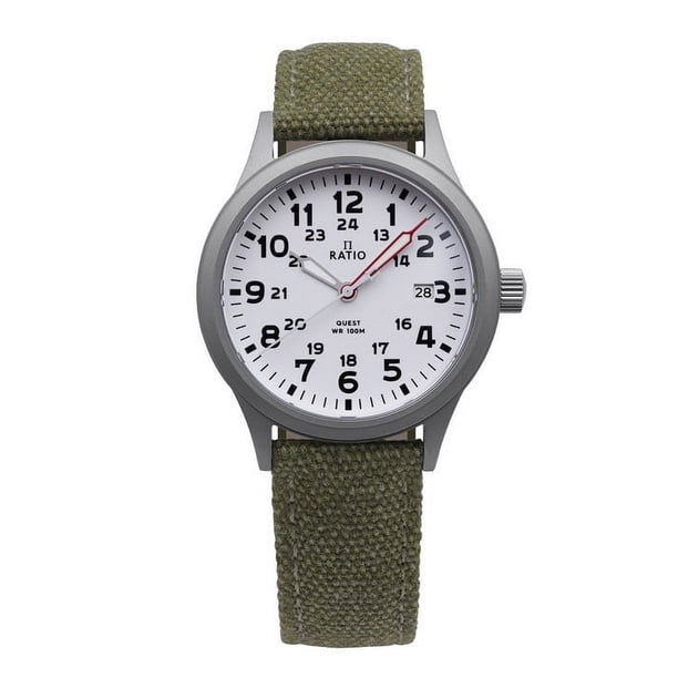 Reloj Ratio Quest de Campo para Hombre Correa de Lona de Zafiro RTQ027 Edición de Cuarzo de 100 M con Lewis y Clark