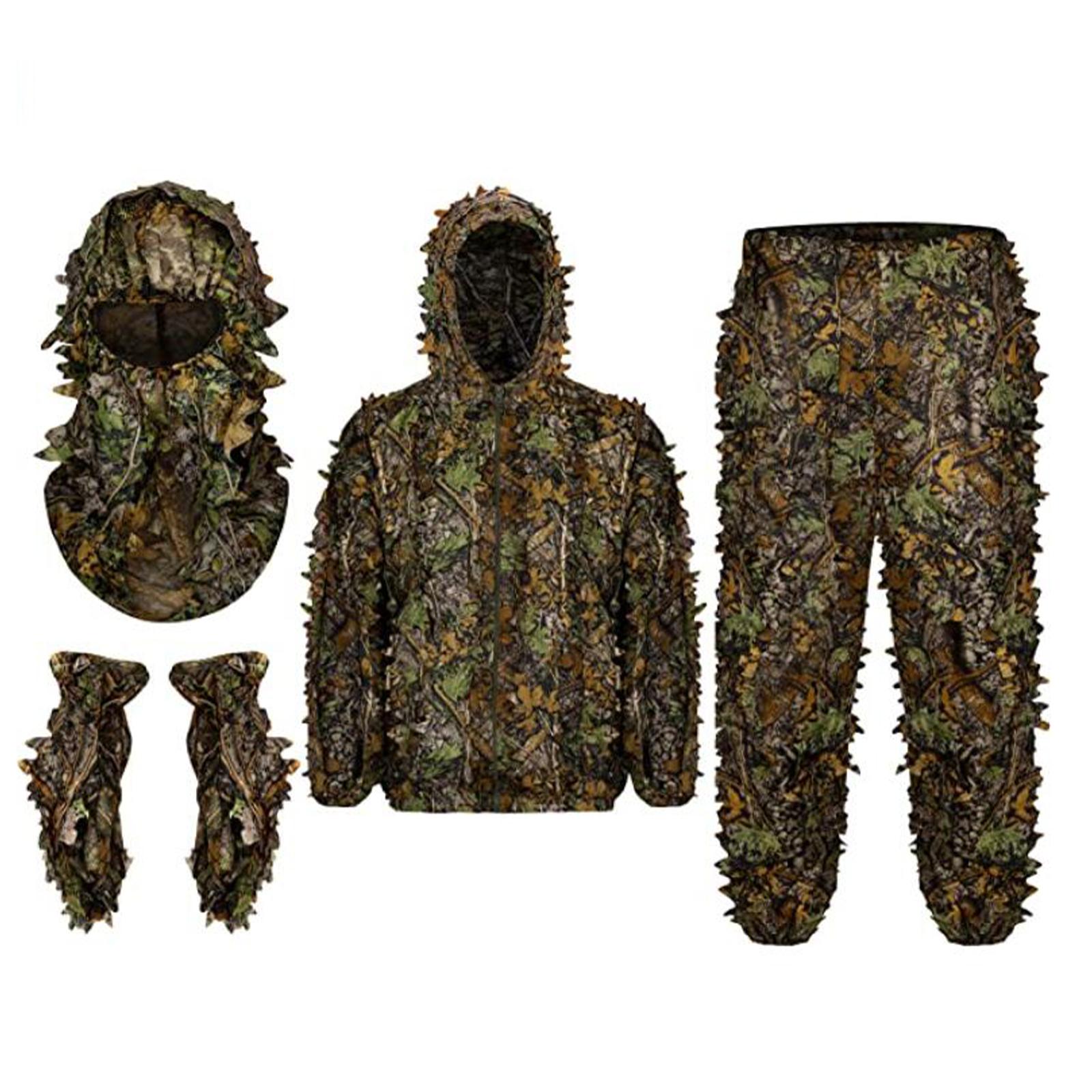 Magideal - Traje Ghillie Para Hombre 3D Leafy Hood Jacket Ligero Mascarilla Facial Conjunto De Guantes Traje De Camuflaje Para Fotografía De Juegos Traje De Jung , Xl Xxl Xlxxl