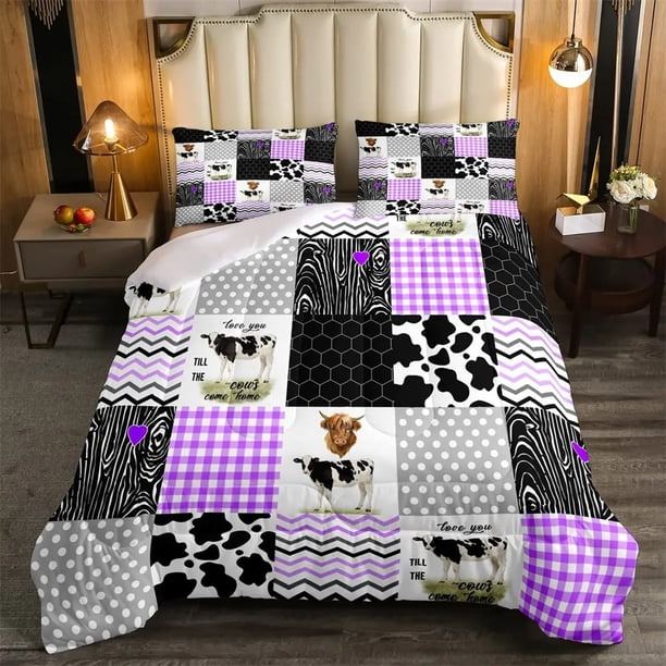 x403 Bed SheetsCow Print Duvet Cover Twin Size, Pieces Cow Bedding Set with Pillowcases, Black and White Comforter Cover Bedroom Decor 3-Piece Bedding Set (1 Duvet Cover + 2 Pillow Shams) nj403