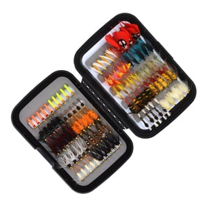 Magideal - 100 X Señuelo De Pesca Con Mosca, Trucha, Con Caja Para Moscas, Colores Mezclados, Moscas Secas, Moscas Húmedas, Accesorios De Pesca Con Mosca Atados