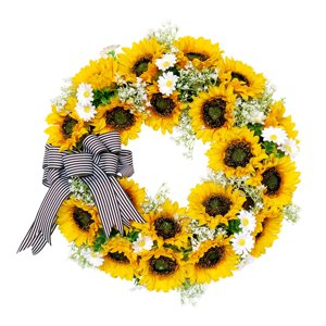 Bothyi - Corona De Flores De Seda Hecha A Mano Redonda De 18 Pulgadas Para Decoración De Paredes Interiores/Exteriores