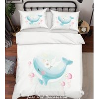 Milsleep - 3D Cartoon Ballena Medusas Funda De Edredón Juego De Ropa De Cama Funda De Edredón Fundas De Almohada