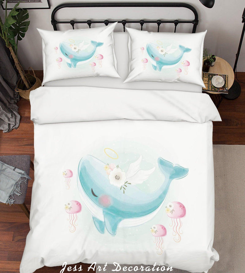 Milsleep - 3D Cartoon Ballena Medusas Funda De Edredón Juego De Ropa De Cama Funda De Edredón Fundas De Almohada
