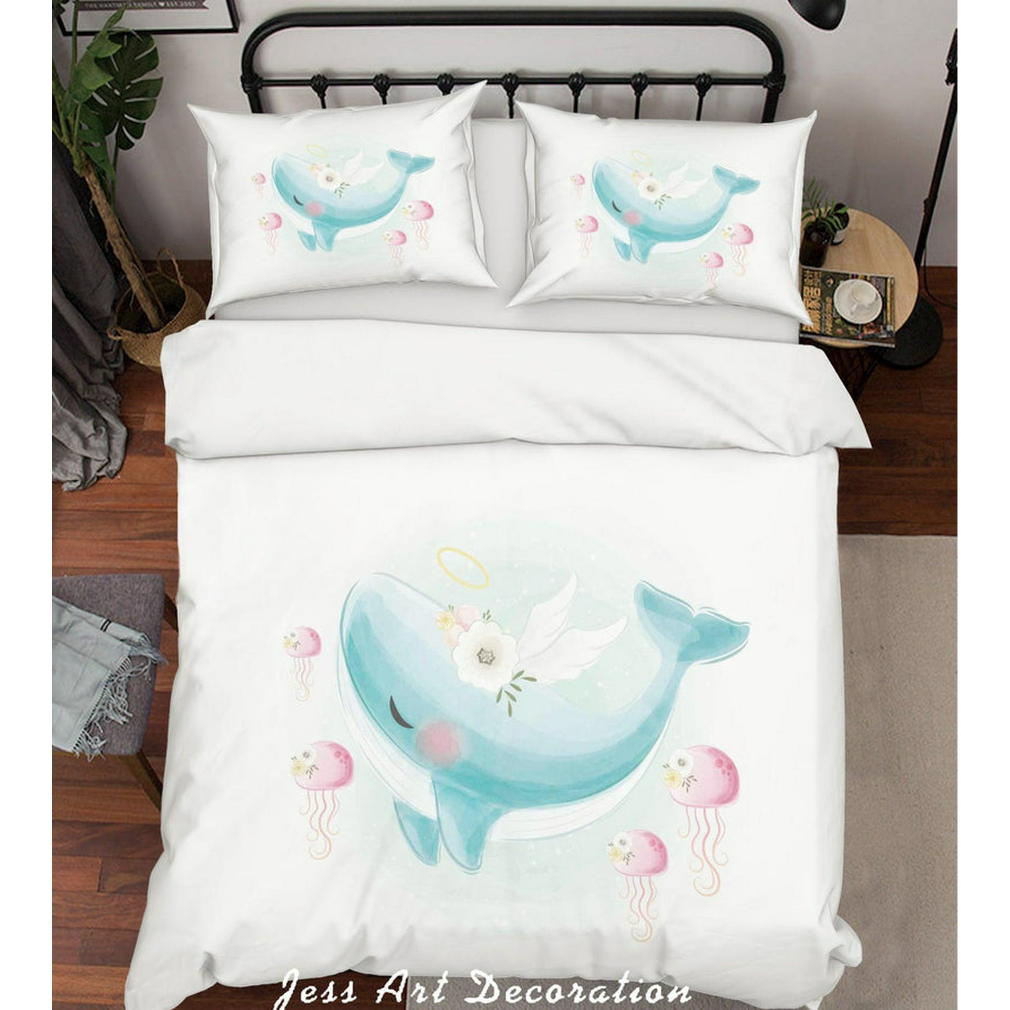 Milsleep - 3d Cartoon Ballena Medusas Funda De Edredón Juego De Ropa De Cama Funda De Edredón Fundas De Almohada