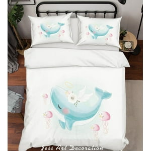 Milsleep - 3D Cartoon Ballena Medusas Funda De Edredón Juego De Ropa De Cama Funda De Edredón Fundas De Almohada
