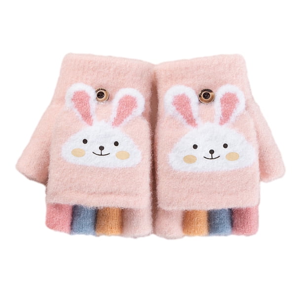 Lindos guantes de invierno tejidos de lana para niños pequeños, cálidos guantes convertibles sin dedos con funda para manoplas para niñas y niños
