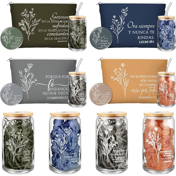 Set Fumete de 4 regalos cristianos para mujer con diseño floral bohemio