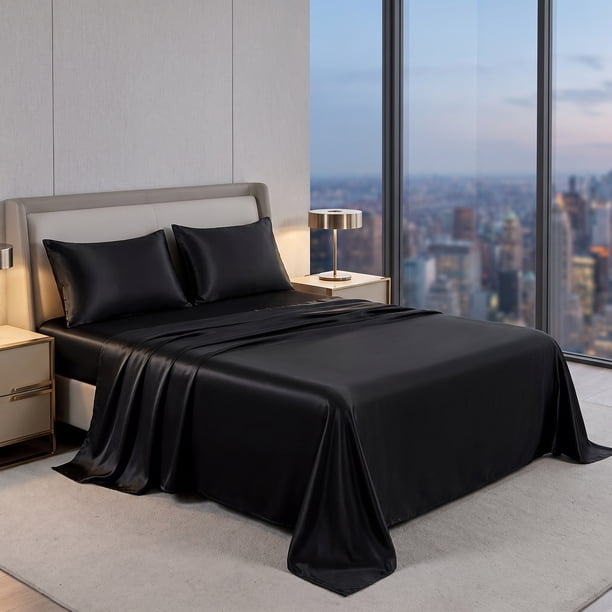 REGALWOVEN Sábana Ajustable, Sábanas de Microfibra, Suave y Cómoda para Todas las Estaciones Negro 1 PC 60.2x79.9 pulgadas