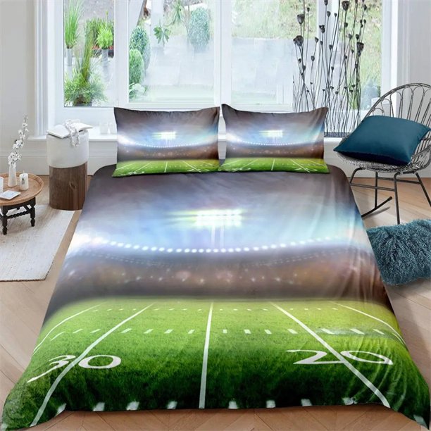Green Football Field Duvet Cover Soccer Field Comforter Cover Sport Games Bedding Set Polyester Quilt Cover Boys