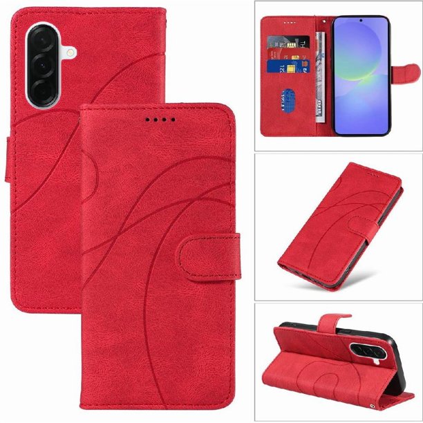 Funda tipo cartera con tapa para Samsung Galaxy A37 5G con tarjetero, soporte y cubierta magnética Rojo