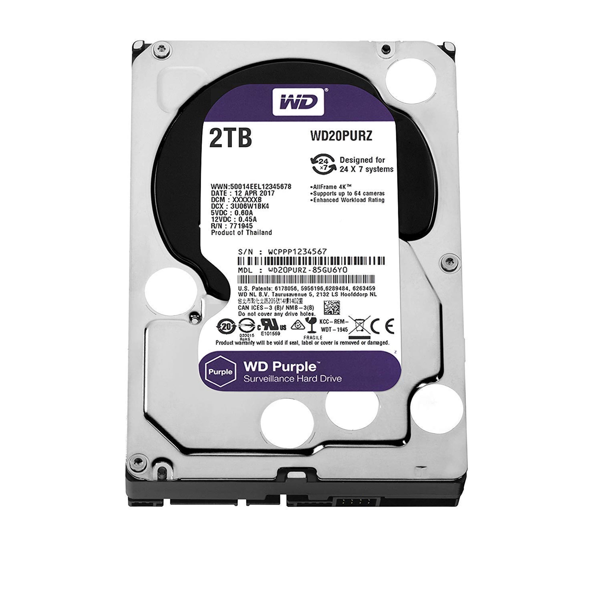 Unidad De Disco Duro Surveillance Western Digital Wd Purple De 2 Tb
