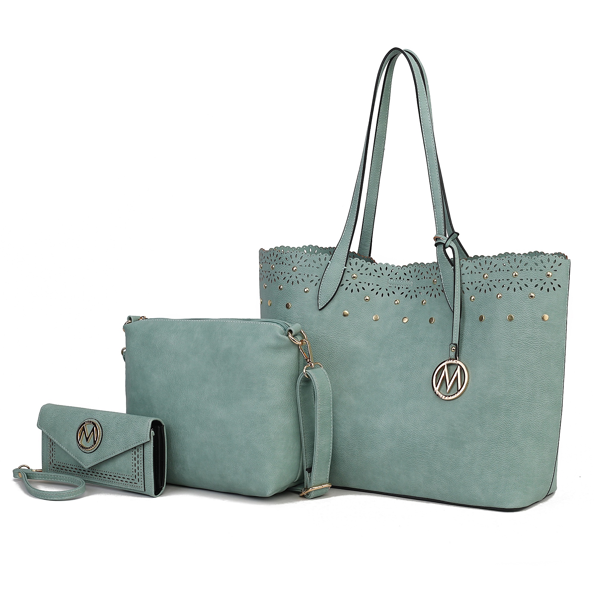 Set De 3 Piezas Mkf Collection - Mariahna, Bolso Tote Para Compras, Bolso Cruzado Y Billetera A Juego Para Mujeres - Verde Mar