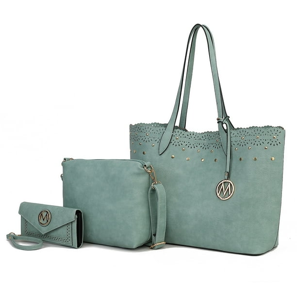 Set de 3 Piezas MKF Collection - Mariahna, Bolso Tote para Compras, Bolso Cruzado y Billetera a Juego para Mujeres - Verde Mar
