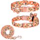 thumbnail image 1 of Collar y correa para perro ajustable con hebilla dorada fuerte, hermoso lazo y ribete floral., 1 of 5