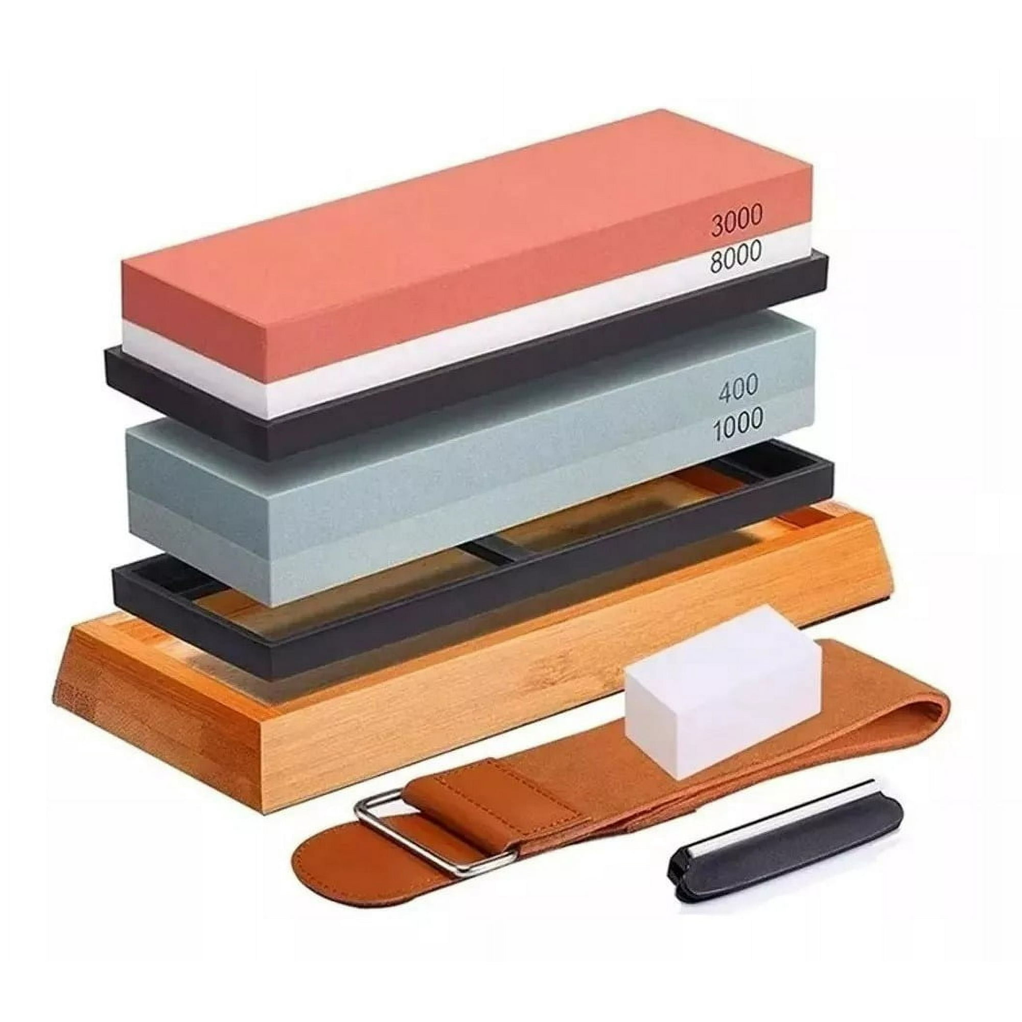 D&m - Set Piedras De Afilar 400/1000 3000/8000 + Guía + Base Bambú