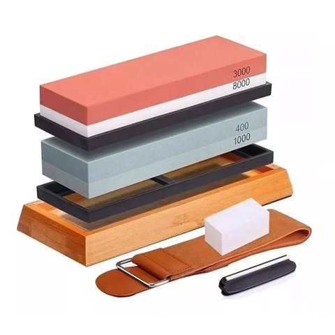 D&M - Set Piedras De Afilar 400/1000 3000/8000 + Guía + Base Bambú