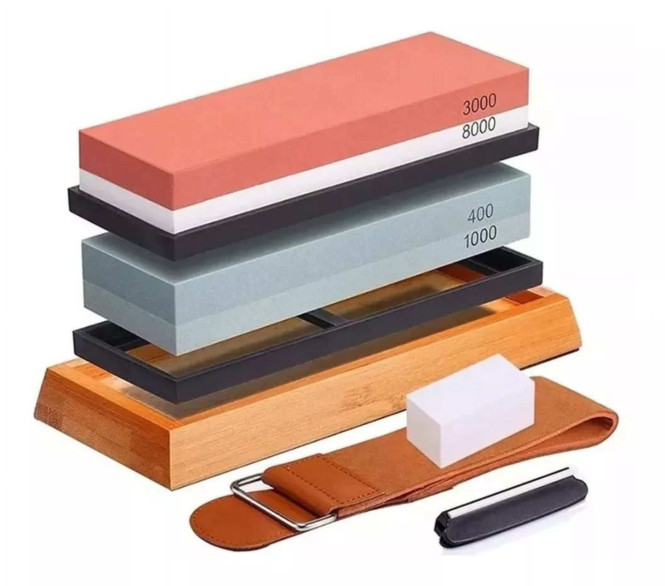 D&M - Set Piedras De Afilar 400/1000 3000/8000 + Guía + Base Bambú