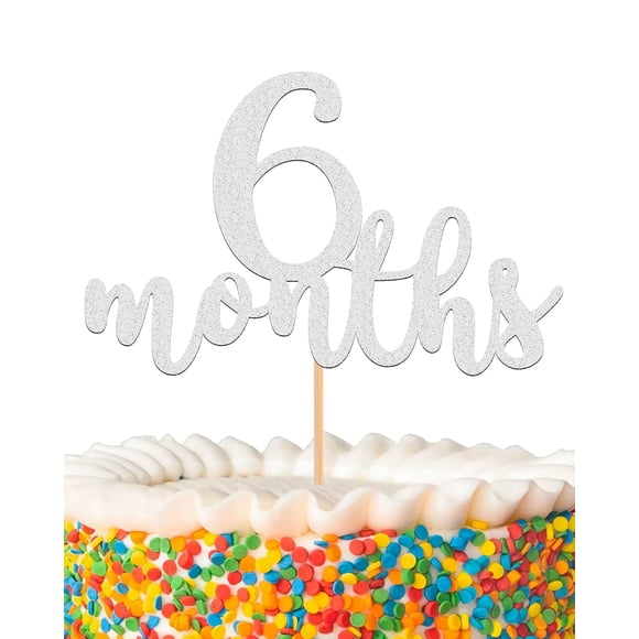 Cake Topper MYAMPED 6 meses de cartulina dorada con purpurina plateada