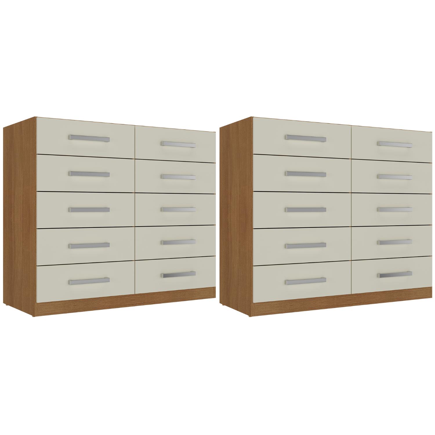 Movelaria - Combo 2 Cómodas 10 Cajones 91X91X35 Off White R10X2