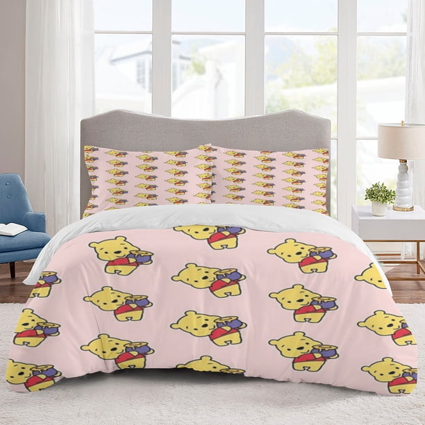 Pooh Bear Bedding Sets Cartoon Duvet Cover Lightweight 3 Piece Bet Sets for Kids Boys Girls