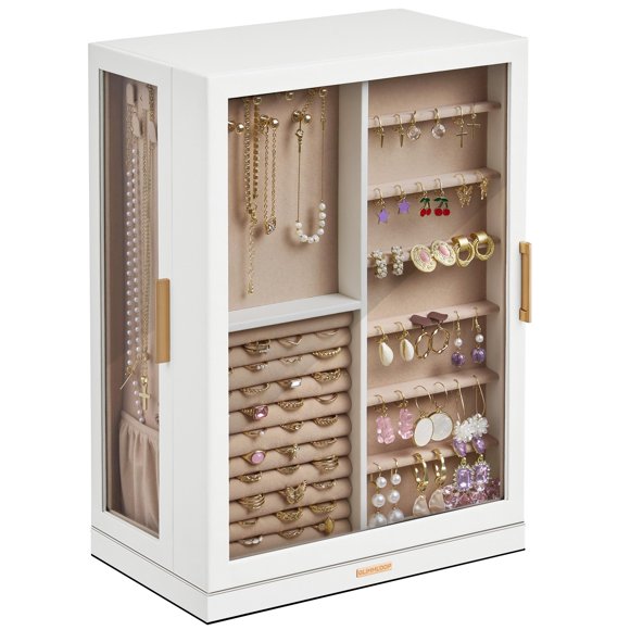 Caja de joyería Glimmloop de 9 cajones giratoria 360° blanca