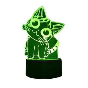 Lelumania - Lampara Ilusion 3D Gatita Chi De 7 Colores, Base Touch